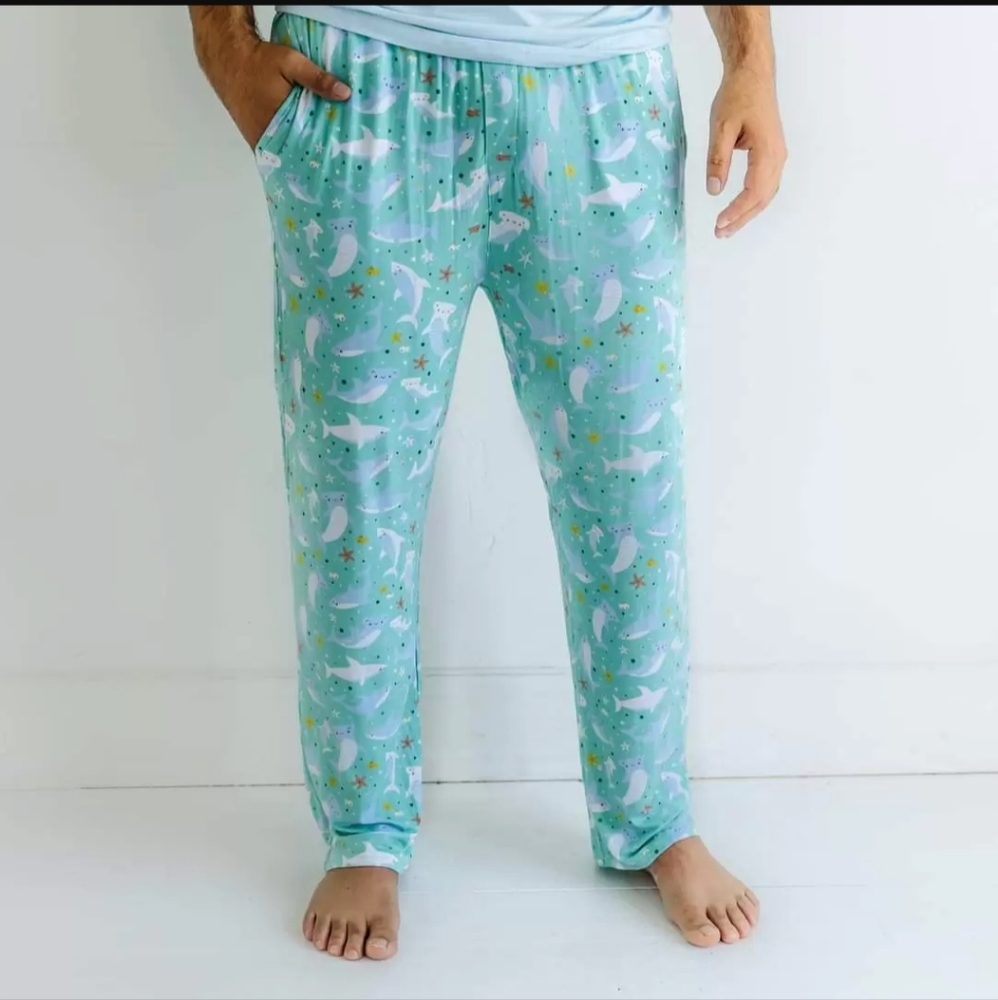 Little Sleepies Men's Shark Print Pajama Pants - Teal Blue Super Soft